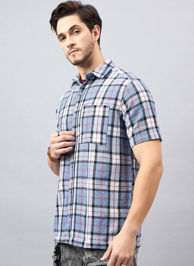CHIMPAAANZEE Men Spread Collar Checked Casual Shirt - Image 4